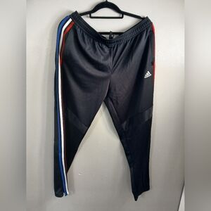 Adidas Black Track Pants with Red and Blue Stripes XL